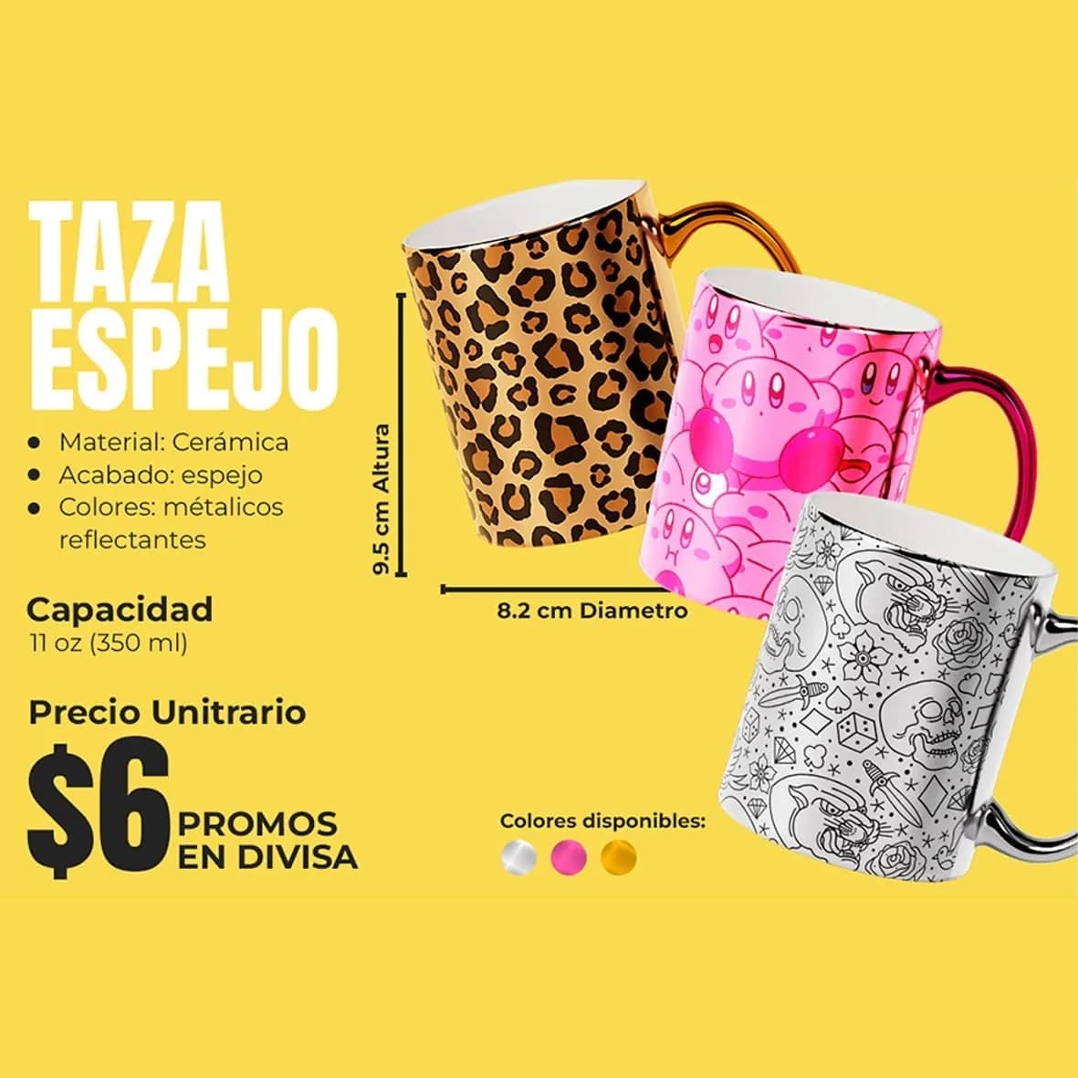 Tazas Espejo (plateado, rosado o dorado)