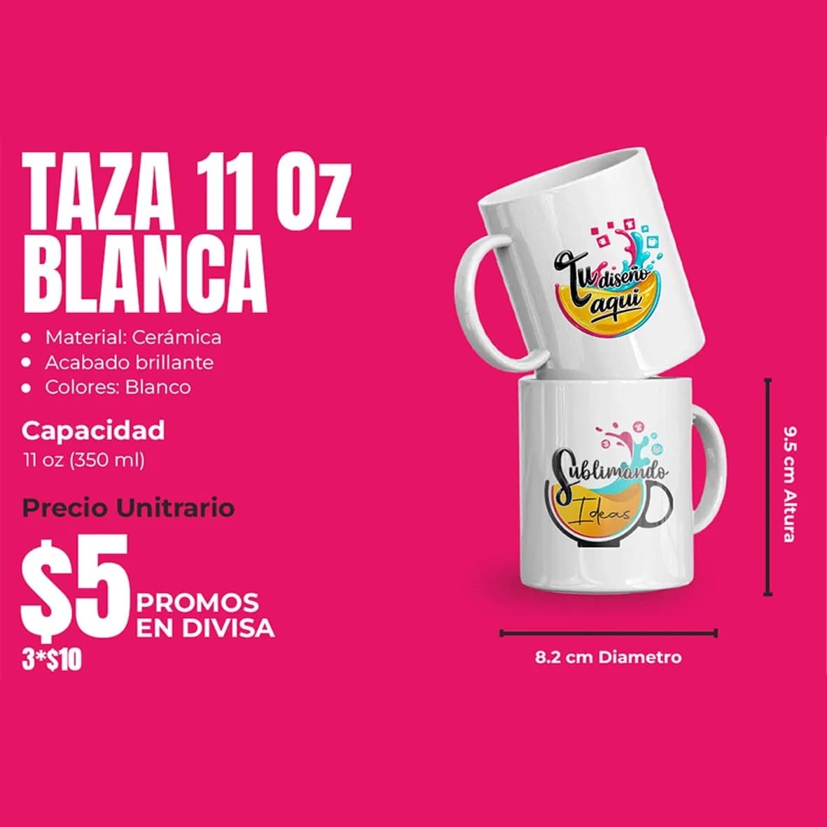 taza blanca de 11 oz