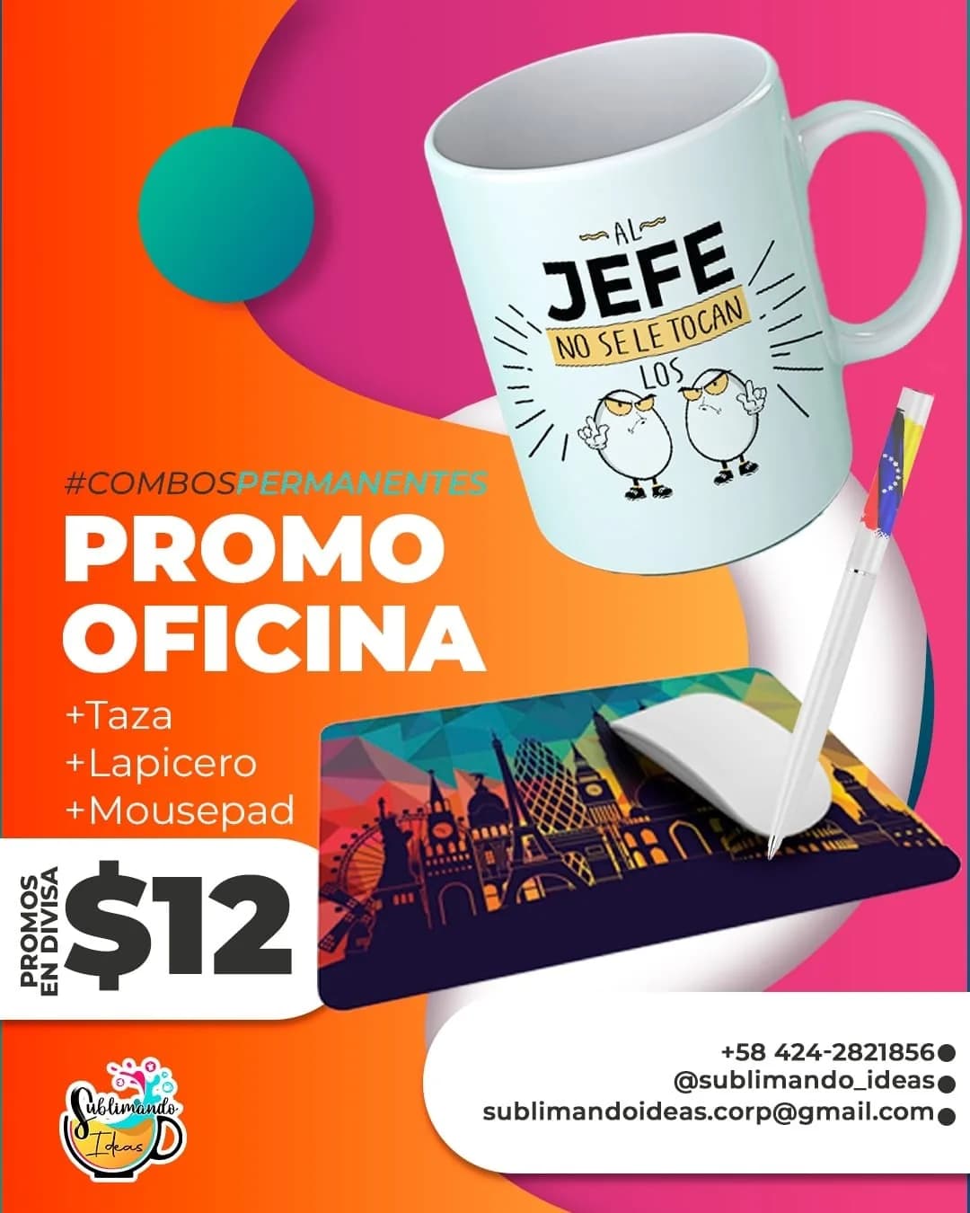 Taza blanca 11oz + lapicero + mousepad