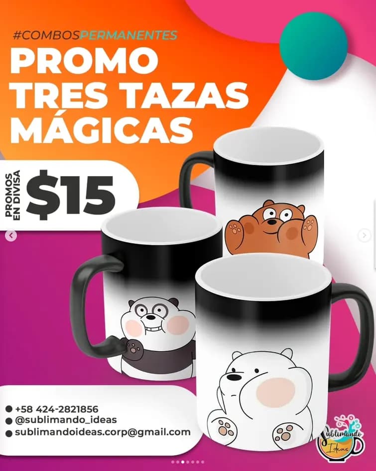 Tres tazas mágicas personalizadas
